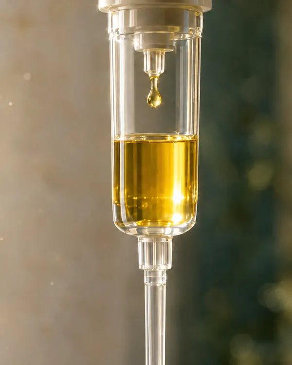 Cam serum haznesinde altın renkli serum damlası