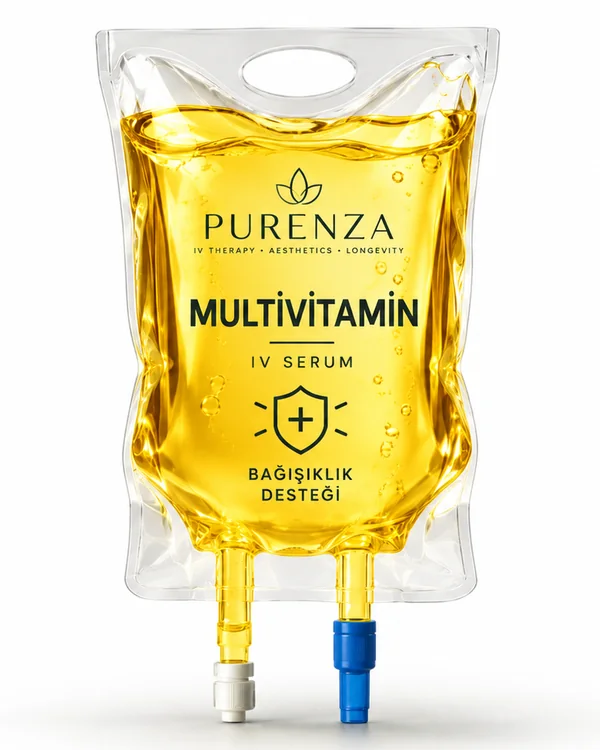 Altın sarısı multivitamin serum torbası